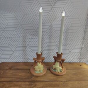 Roseville Pottery Clematis Brown Candlestick Holders Pair 1159 4.5" USA‎